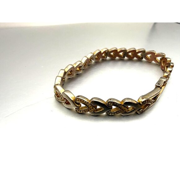 Vintage Two Tone Chevron Link Bracelet Silver & Gold Tone Statement - Picture 4 of 6